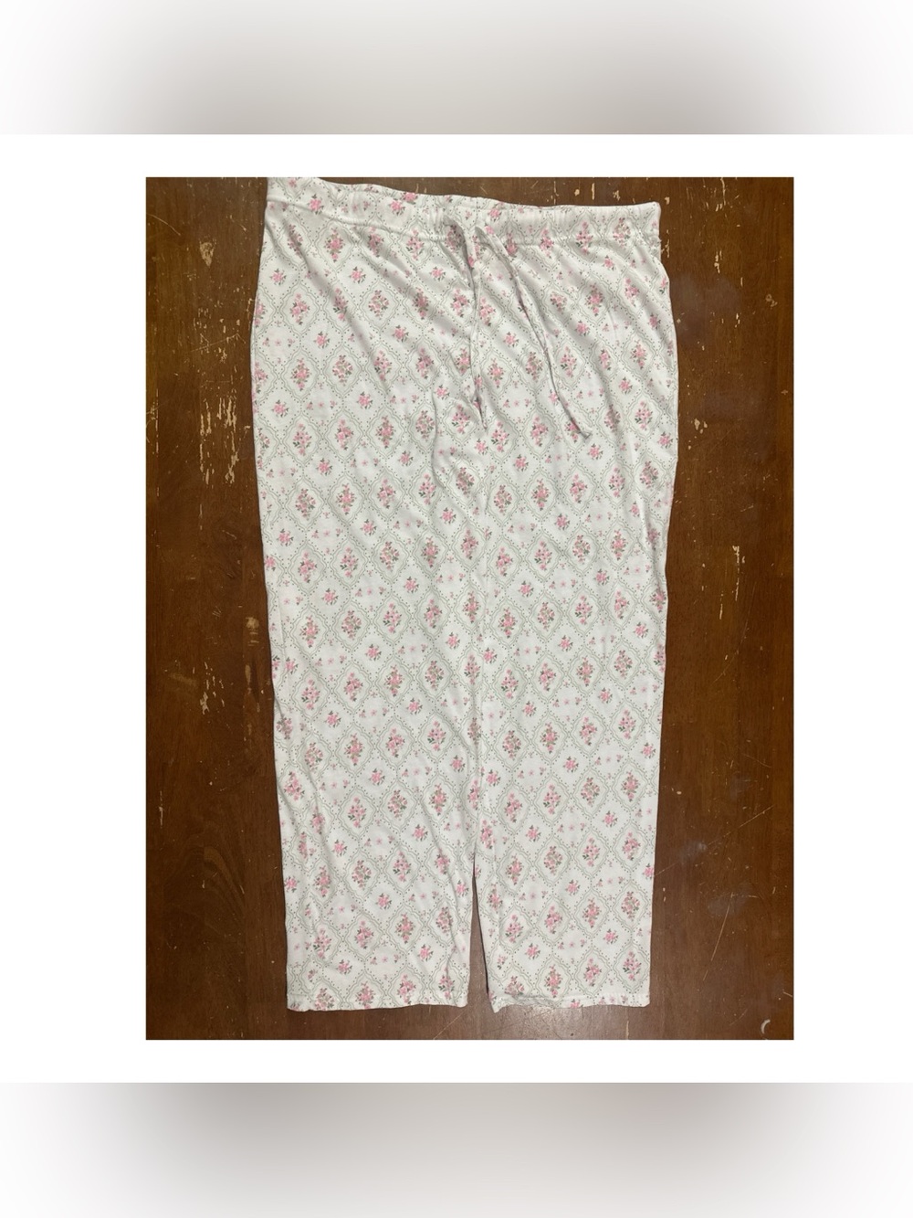Laura Ashley Cream Pajama Pants with Pink Floral Motif Size XL